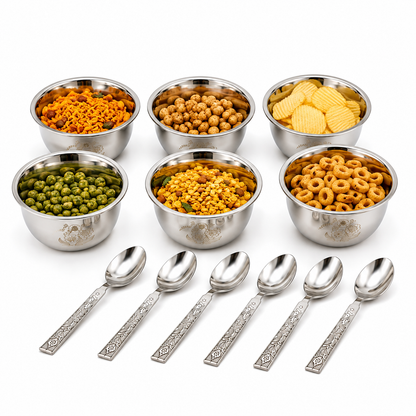 Diwali Gift Box ₹199/- 6 Pcs Steel Bowl & Spoon Set | Lowest Price India