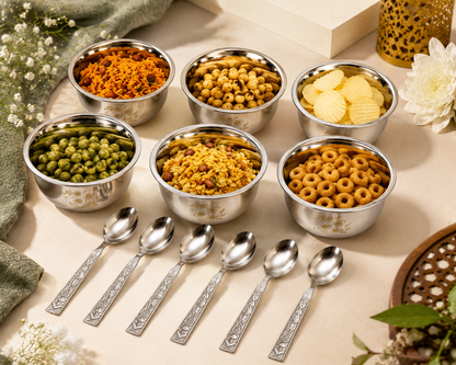 Diwali Gift Box ₹199/- 6 Pcs Steel Bowl & Spoon Set | Lowest Price India