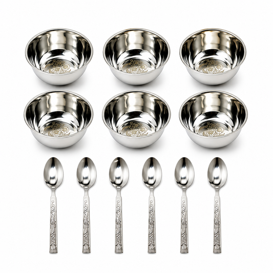 Diwali Gift  6 Pcs Steel Bowl & 6 Pcs Spoon Set ₹99, MOQ 51 Pcs ₹5049