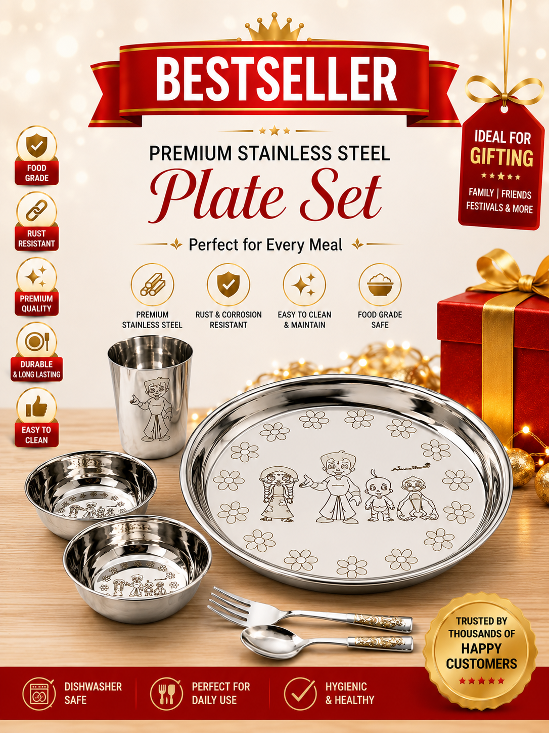 Buy 6 Pcs Stainless Steel Dinner Set Online | Utility Gift  ₹191/- Per Set | All India Delivery