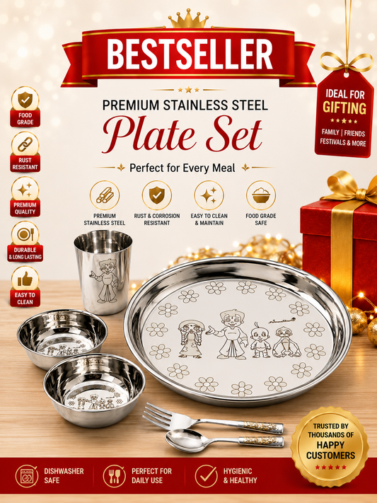 Buy 6 Pcs Stainless Steel Dinner Set Online | Utility Gift  ₹191/- Per Set | All India Delivery