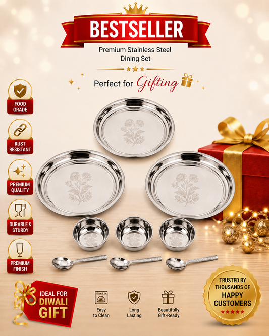 Buy 9 Pcs Stainless Steel Dinner Set Online | Utility Gift  ₹291/- Per Set | All India Delivery