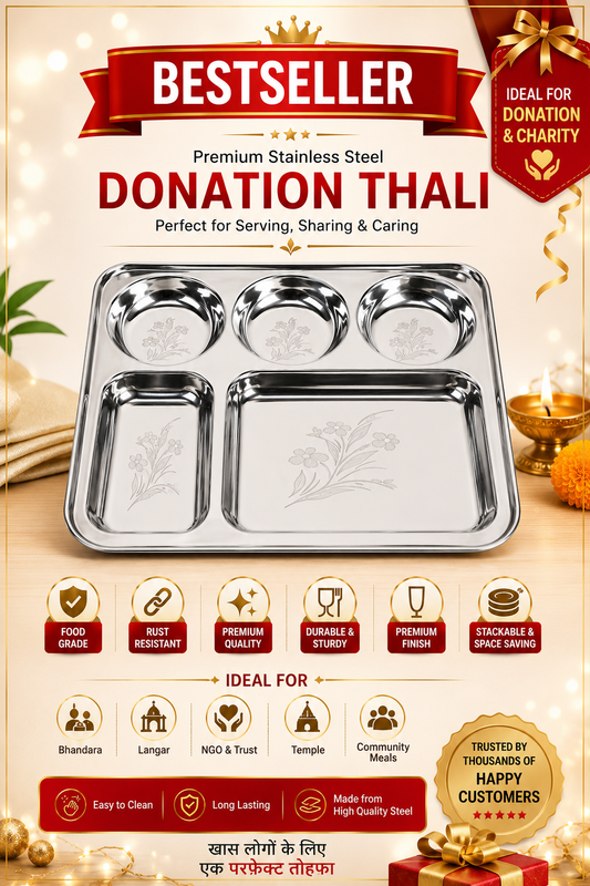 Buy Stainless Steel 5 in 1 Bhojan Thali Online | Utility Gift  Donation Thali ₹91/- Per Piece | All India Delivery