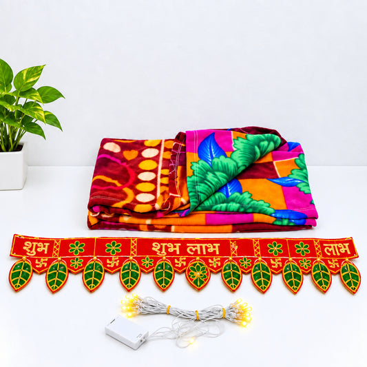 Diwali Hamper Gift Set Under 199/- | Floral Blanket + Toran + Diwali Light