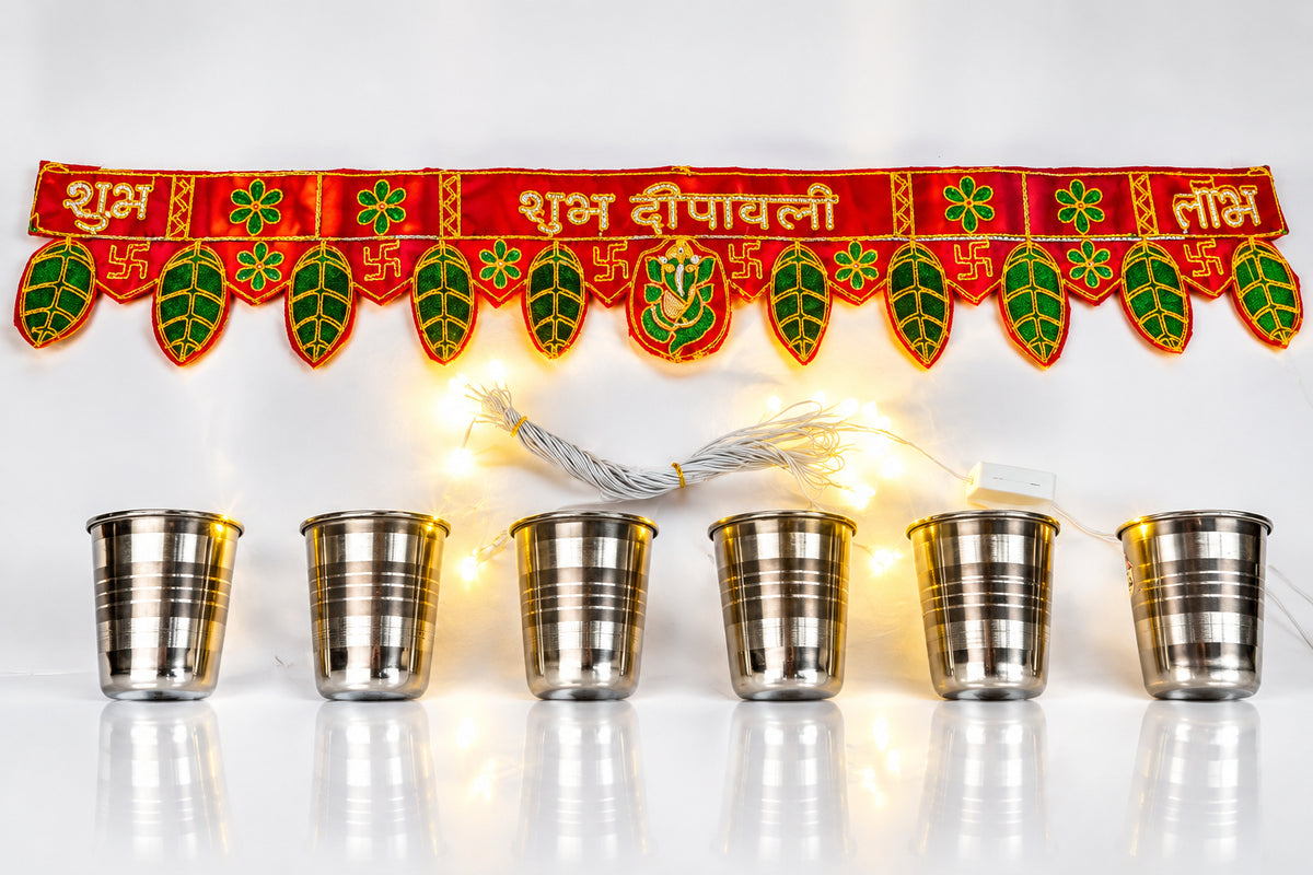Diwali Hamper Gift Set Under 199/- | Toran + Steel Glass + Diwali Light