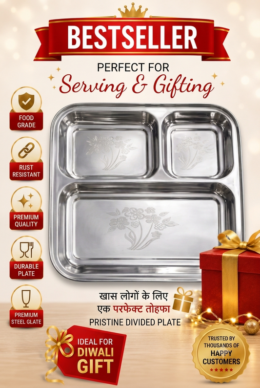 Buy Stainless Steel 4 in 1 Bhojan Thali Online | Utility Gift  Donation Thali ₹91/- Per Piece | All India Delivery