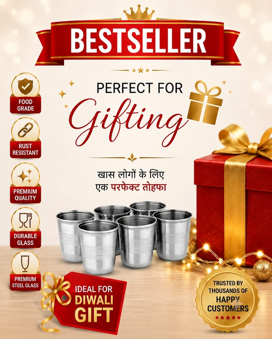 Buy 6 Piece Stainless Steel Glass Set Online | Utility Gift @ ₹31/- Per Piece| All India Delivery