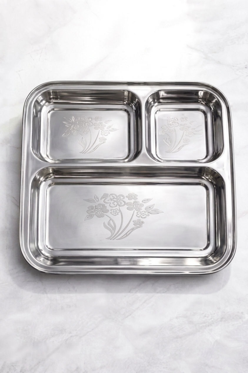 Buy Stainless Steel 4 in 1 Bhojan Thali Online | Utility Gift  Donation Thali ₹91/- Per Piece | All India Delivery