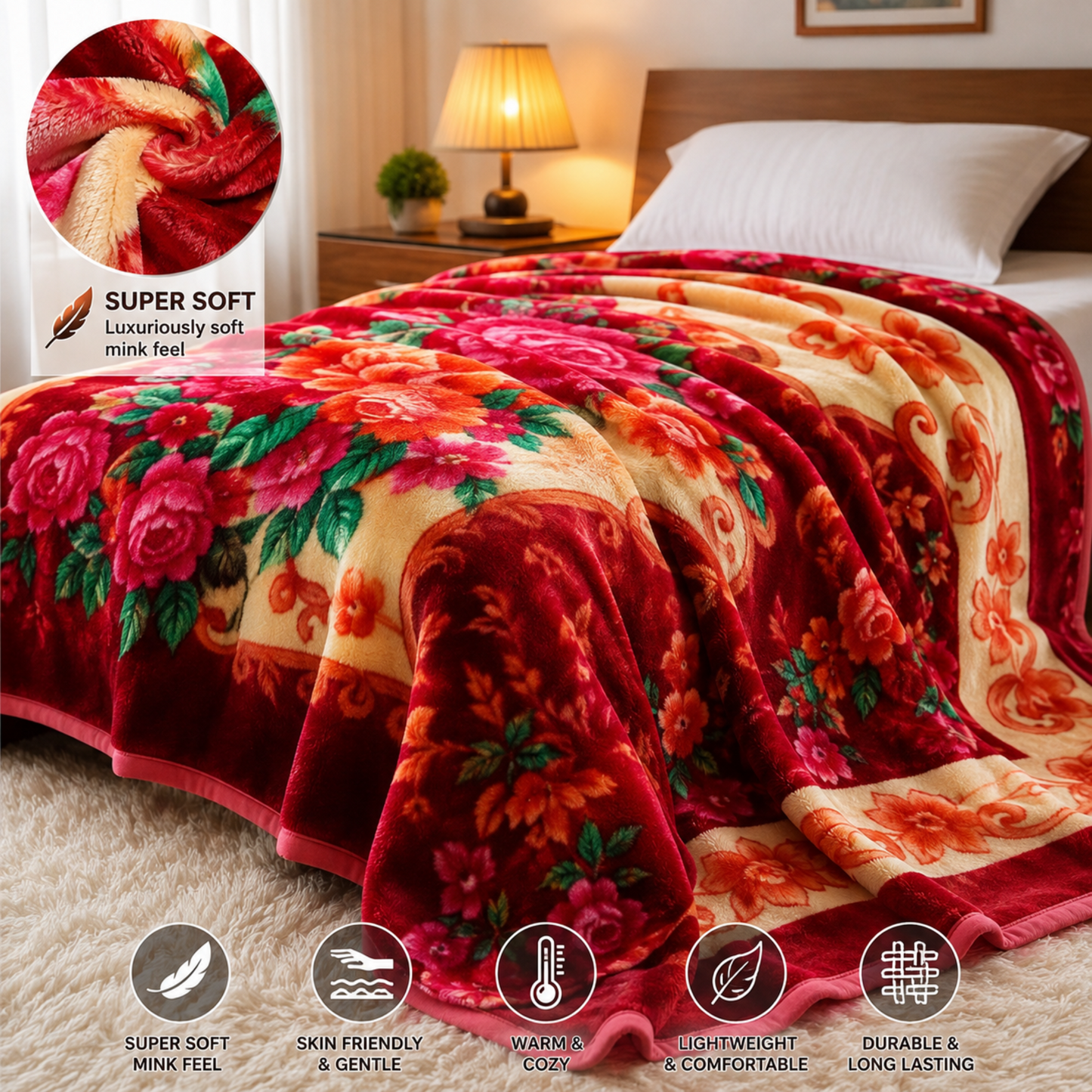 Mink Blanket Single Bed 1kg | 57×90 Inch Soft Warm Winter Blanket | Single Ply Multicolor