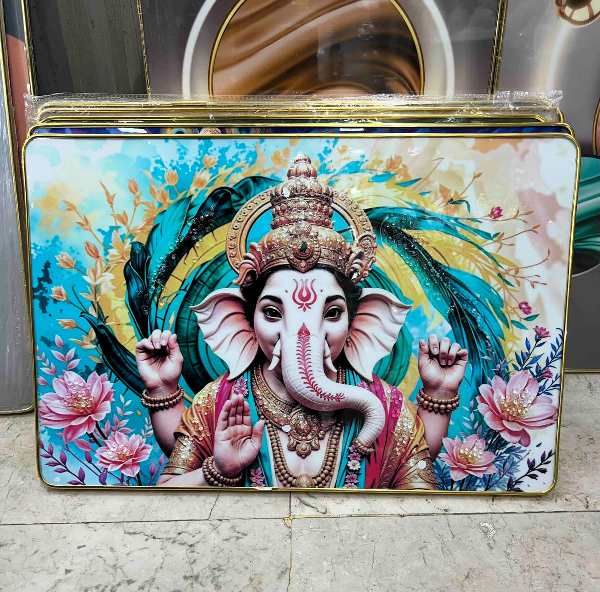 Golden MDF 12x18 Bubble Crystal Frame, For Diwali Gift, Size - 12x18 Inch , Mix Design