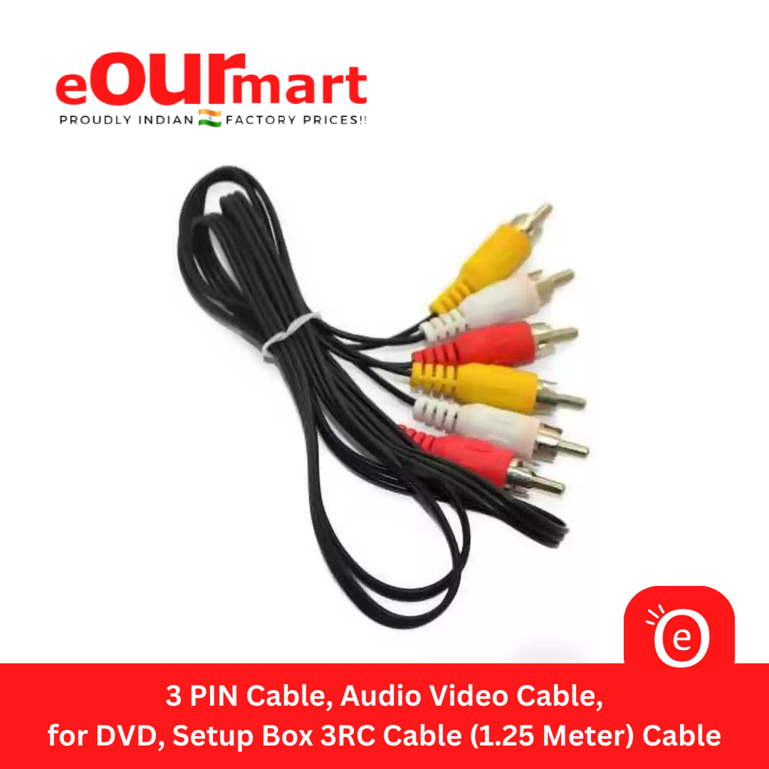 3 PIN Cable, Audio Video Cable, for DVD, Setup Box 3RC Cable (1.25 Meter) Cable
