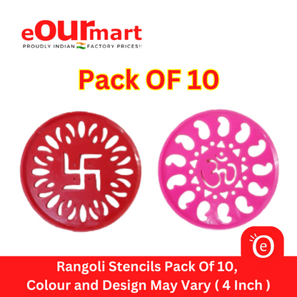 Rangoli Plastic Stencils for Floor Decoration on Diwali and Other Occasions (4x4 inches - Set of 10Pcs, Design and Color May Vary)