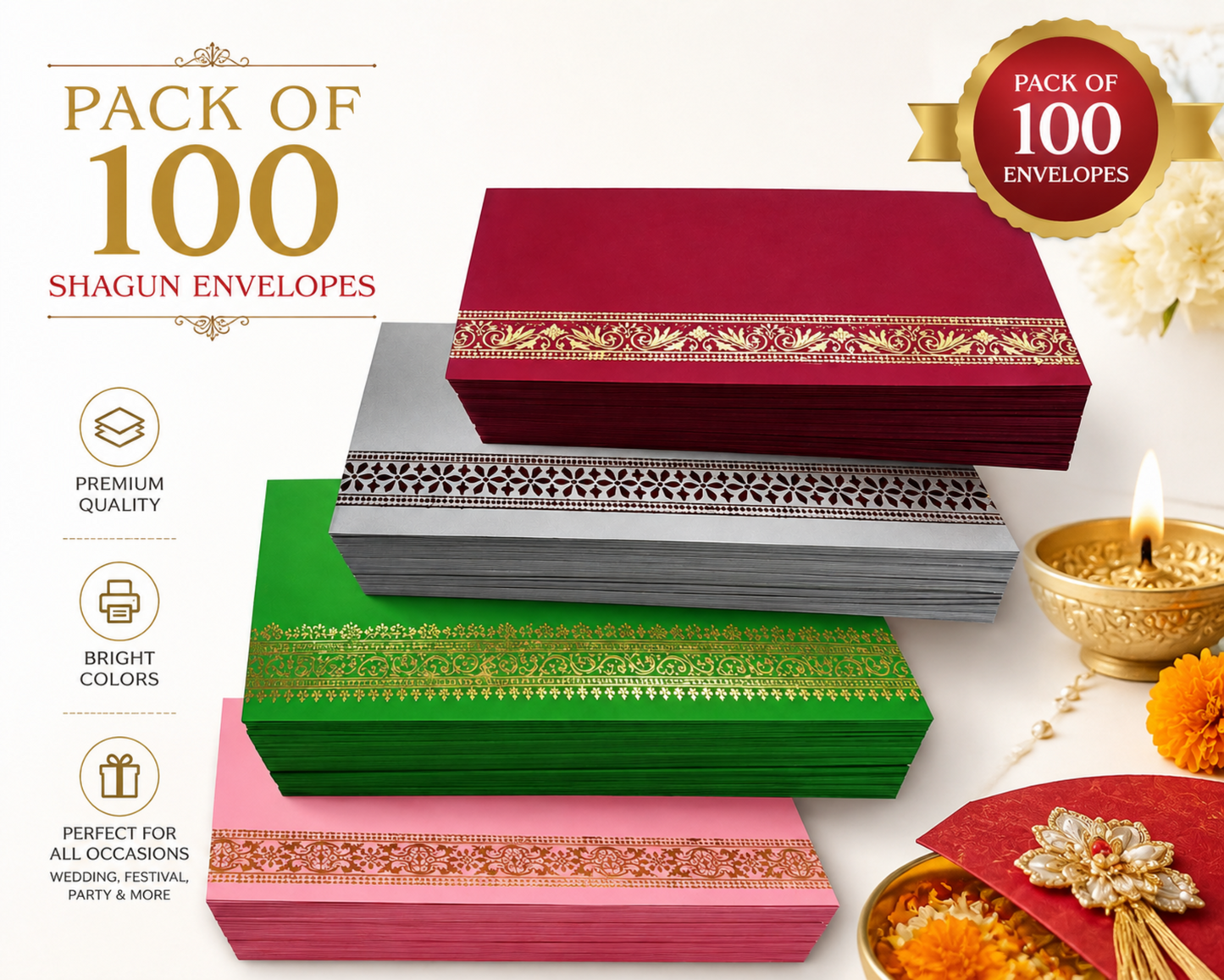 Shagun Lifafa Pack of 100 @₹149 | Shagun Envelope for Diwali & Wedding
