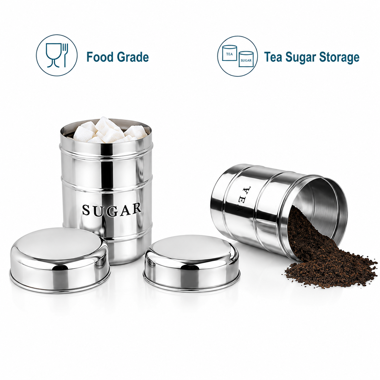 Stainless Steel 2 Pieces Sugar Tea Container Set Best For Diwali Gfit, 750 ml