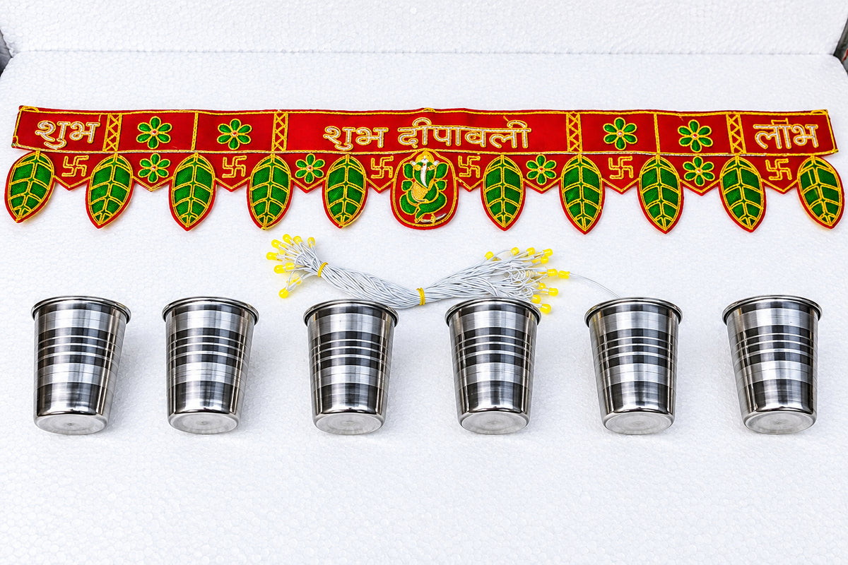 Diwali Hamper Gift Set Under 199/- | Toran + Steel Glass + Diwali Light