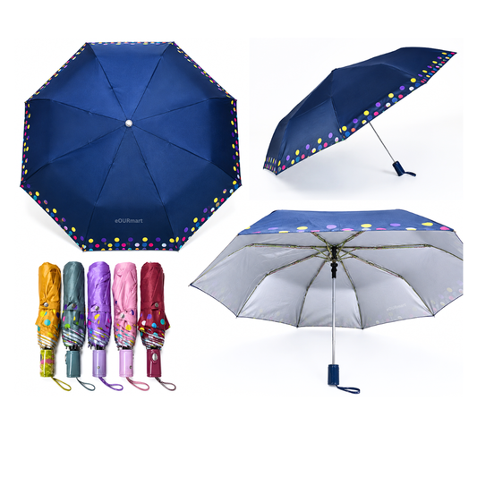 Umbrella 3 Fold, Auto Open Dot Border 