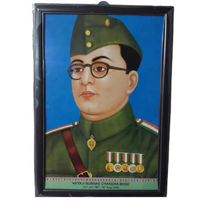 Netaji Subhash Chandra Bose Photo with Frame (12x18 Inch) Frame Colour May Vary