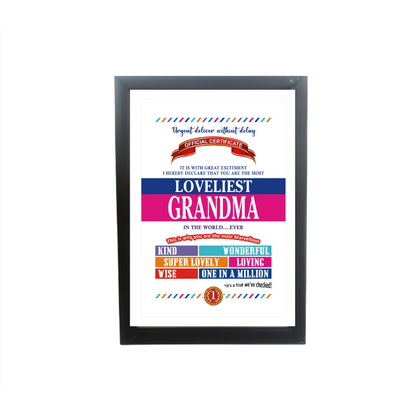 Synthetic Wood Frame Gift For Grandma | Best Grand mother Certificate Framed Hanging Hook (8X12 Inch, 1Pcs)