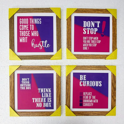 Motivational Wall Frames for Gifting | Wall Quotes Frames (8X8 Inch, Set of 4 Pcs)