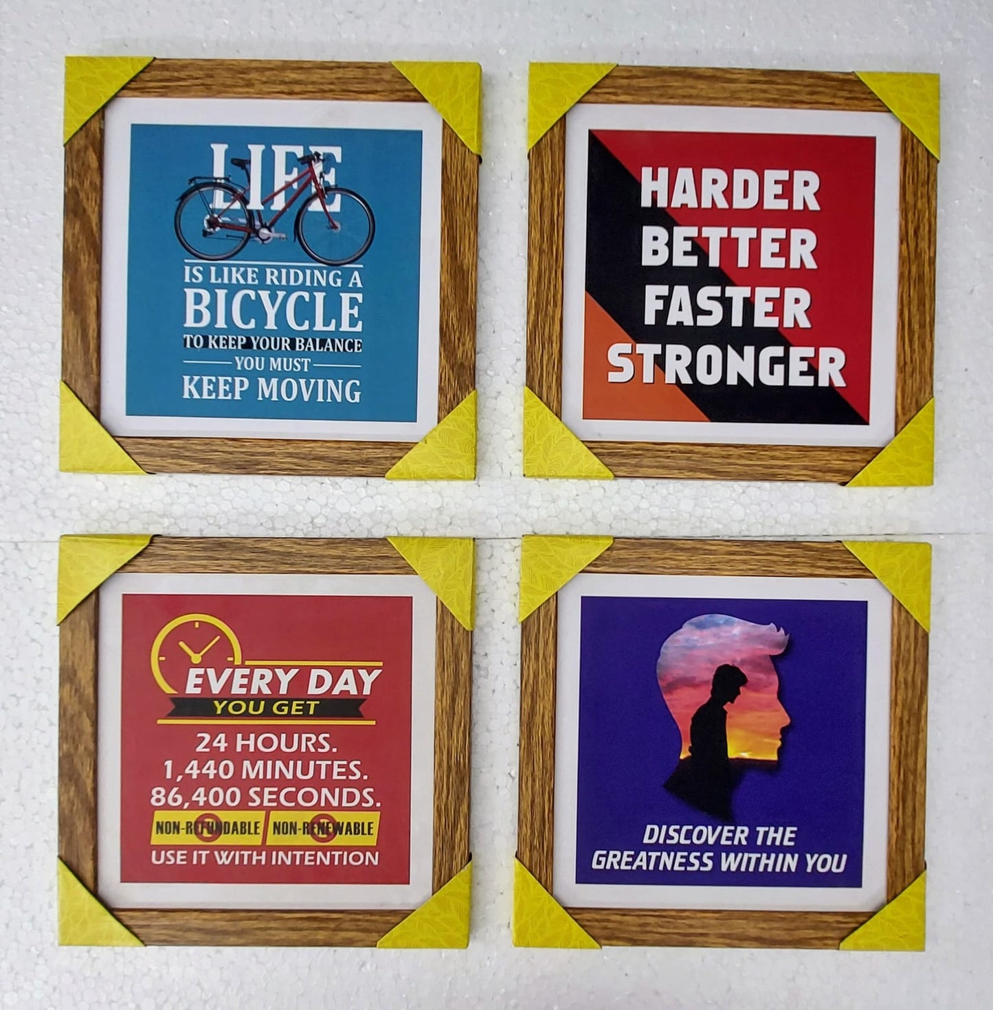 Motivational Quotes Frames with Waterproof Poster | Wall Frames with Quotes (8X8 Inch, Set of 4 Pcs)