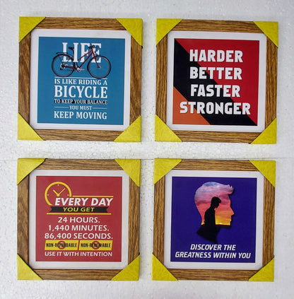 Motivational Quotes Frames with Waterproof Poster | Wall Frames with Quotes (8X8 Inch, Set of 4 Pcs)