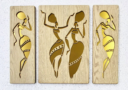 Home, Wall Decor with Laser Cut Golden Effect on Pinewood for Office ( 16X24 Inch, 3Pcs Set)