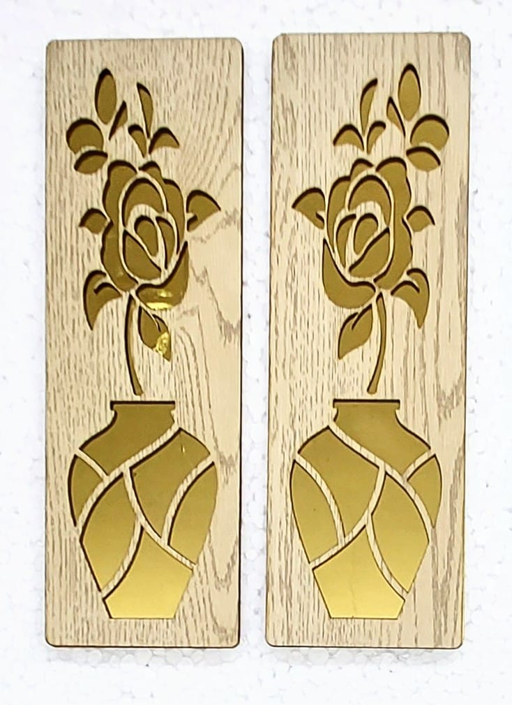 Wooden Wall Decor Laser Cut with Golden Effect for Home, Office And Gifting (16X24 Inch, 3pcs Set)