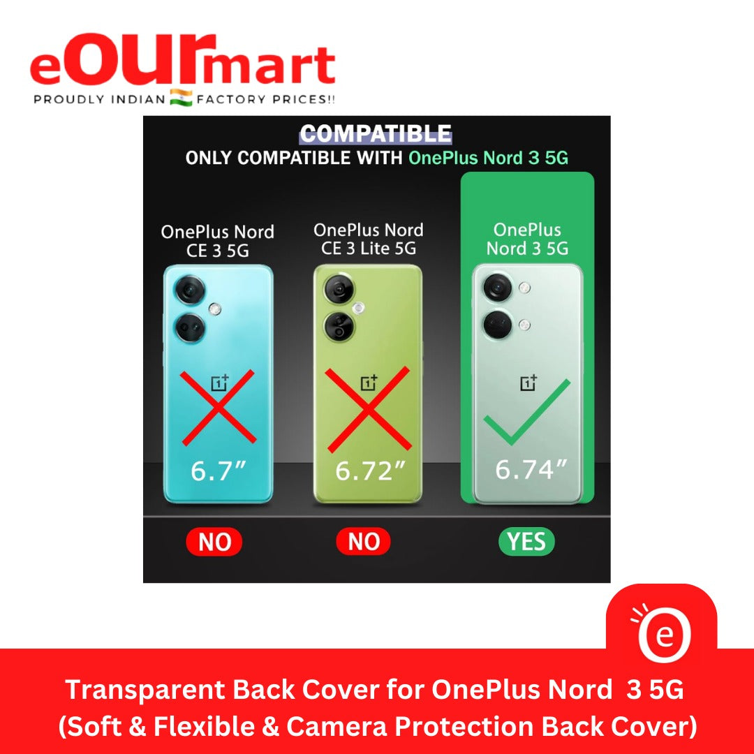 Mobile Back Cover for OnePlus Nord 3 5G ( Flexible | Silicone | Transparent )