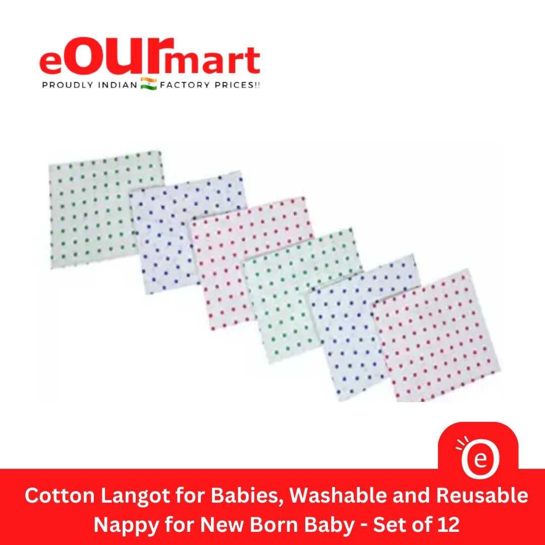 Cotton Langot for Babies, Washable and Reusable Nappy for New Born Baby - Set of 12