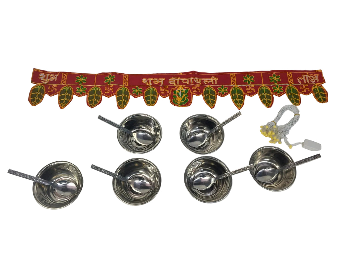 Diwali Hamper Gift Set Under 199/- | Toran + Steel Katori + Spoon + Diwali Light