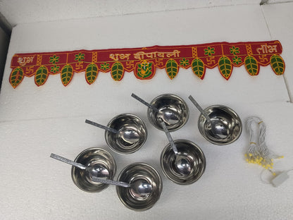 Diwali Hamper Gift Set Under 199/- | Toran + Steel Katori + Spoon + Diwali Light