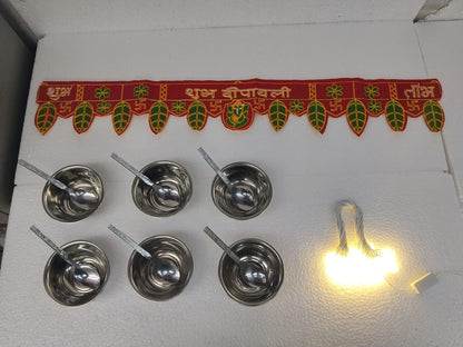 Diwali Hamper Gift Set Under 199/- | Toran + Steel Katori + Spoon + Diwali Light