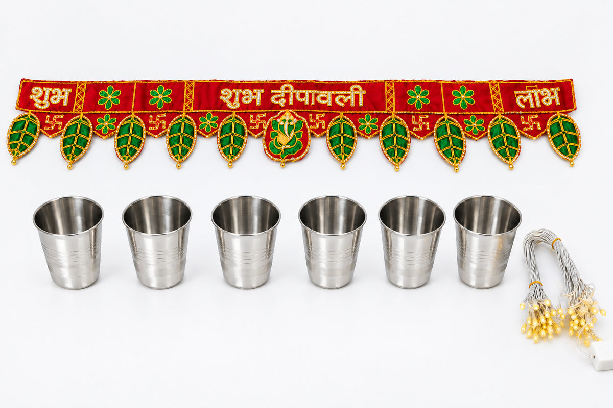 Diwali Hamper Gift Set Under 199/- | Toran + Steel Glass + Diwali Light
