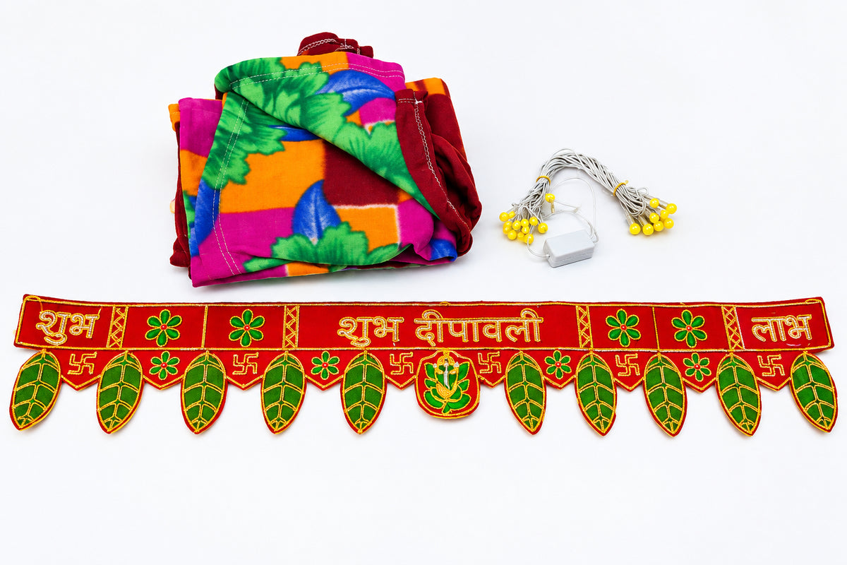 Diwali Hamper Gift Set Under 199/- | Floral Blanket + Toran + Diwali Light
