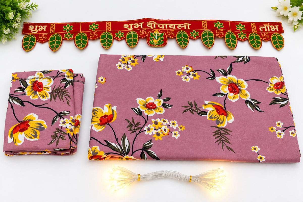 Diwali Hamper Gift Set Under 299/- | Double-Bed Bedsheet + Toran + Diwali Light