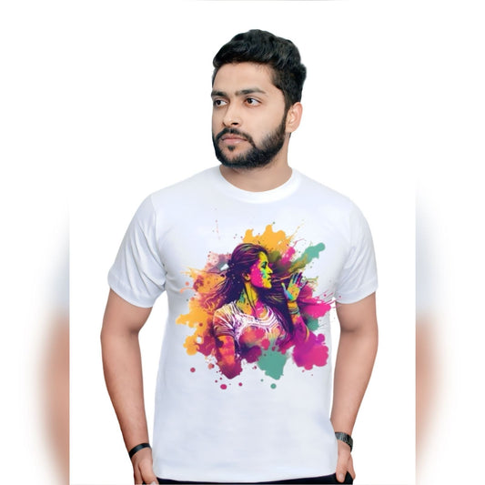 Holi T-Shirt Special Color Splash | Premium Holi Tshirt At Factory Price | Unisex Round Neck Holi T shirt | Large Size (Design May Vary)