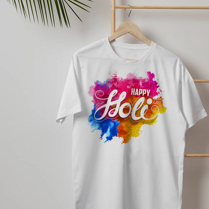 Holi T-shirt At Factory Price | Colorful Premium Holi Tshirt for Rang Festival | Unisex Round Neck Holi T shirt | Large Size (Design May Vary)