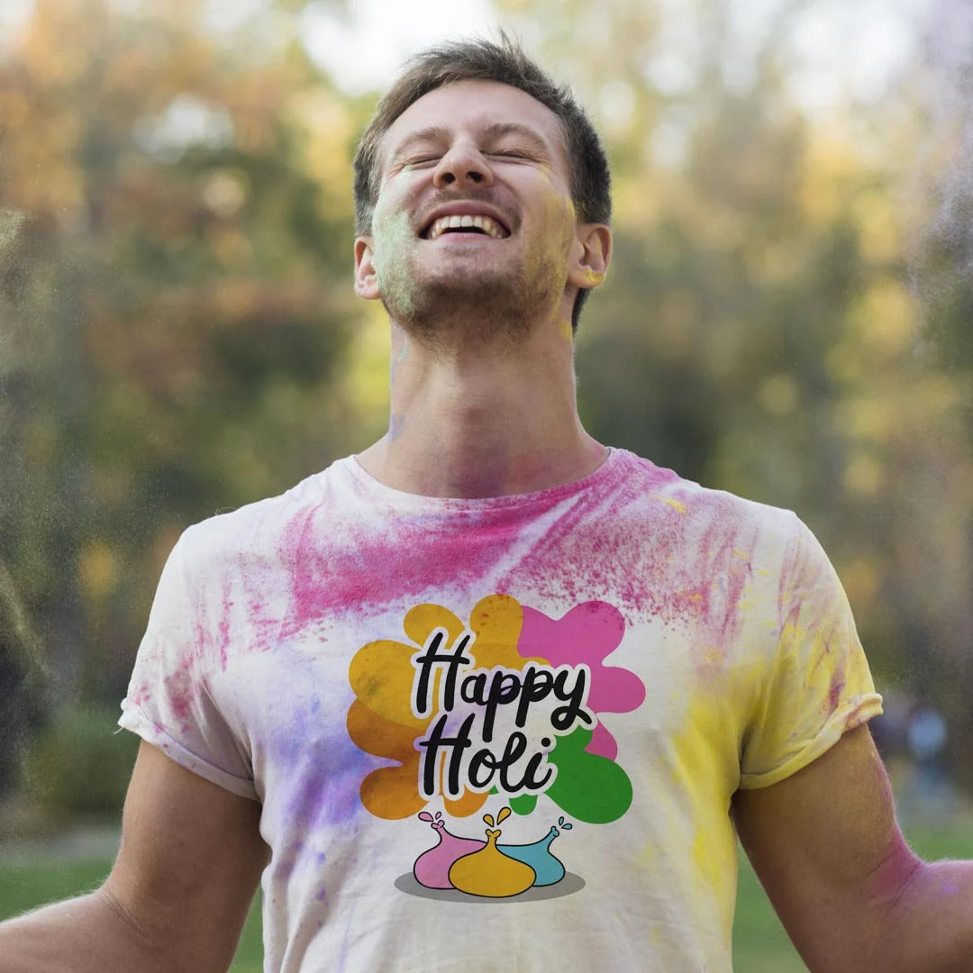 Holi T-shirt Festival Colorful Unisex | Premium Holi T shirt At Factory Price | Round Neck | Large (Design May Vary)