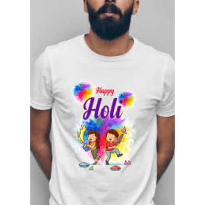 Holi T-Shirt Special Color Splash | Premium Holi Tshirt At Factory Price | Unisex Round Neck Holi T shirt | Large Size (Design May Vary)