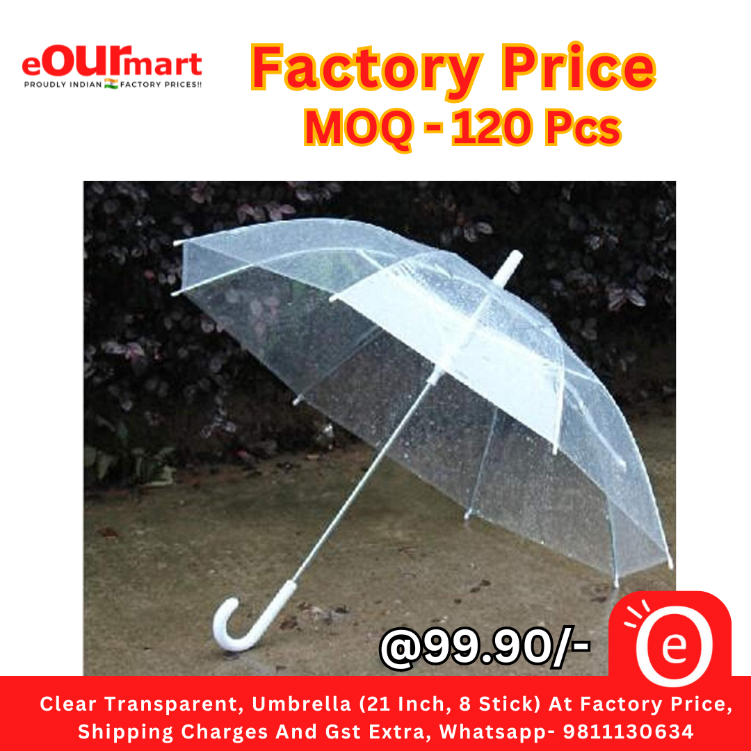 Clear Transparent, Durable Umbrella (21 Inch, 8 Stick)
