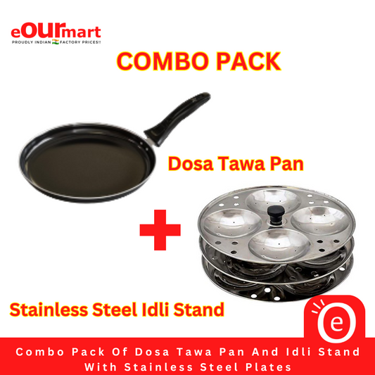 Combo Pack Of Dosa Tawa Pan And Idli Stand With Stainless Steel Plates