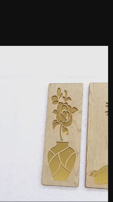 Wooden Wall Decor Laser Cut with Golden Effect for Home, Office And Gifting (12X15 Inch, 3pcs Set)