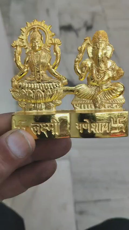 Shri Ganesh Laxmi Statue Murti for Diwali Puja, Prosperity (7cmX7cm)