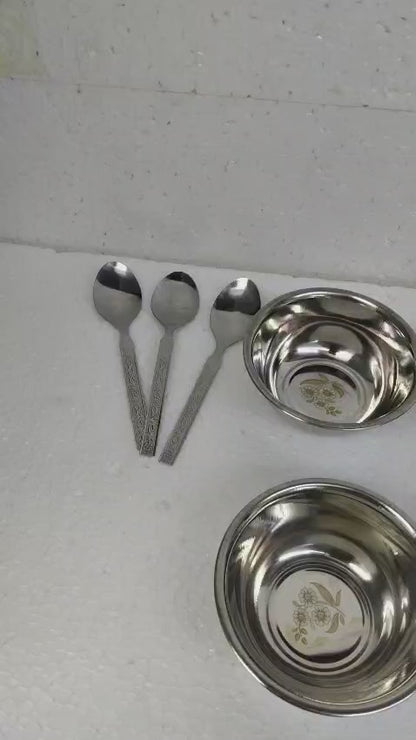 Diwali Gift @₹129/- 6 Pcs Steel Bowl & Spoon Set | Lowest Price India