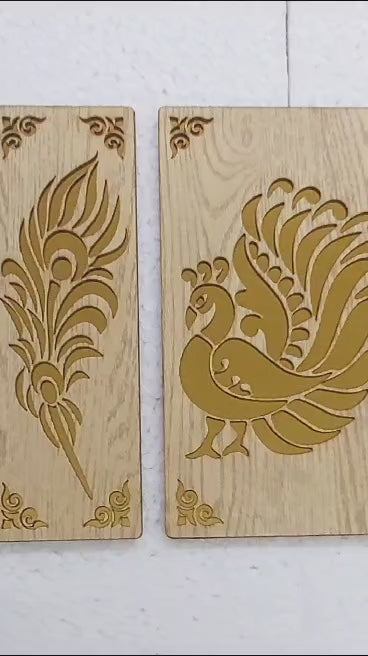 Pinewood Wall Decor with Laser cutting Golden Effect for Home and Office Decor (3 Pcs Set, 12X15 Inch)