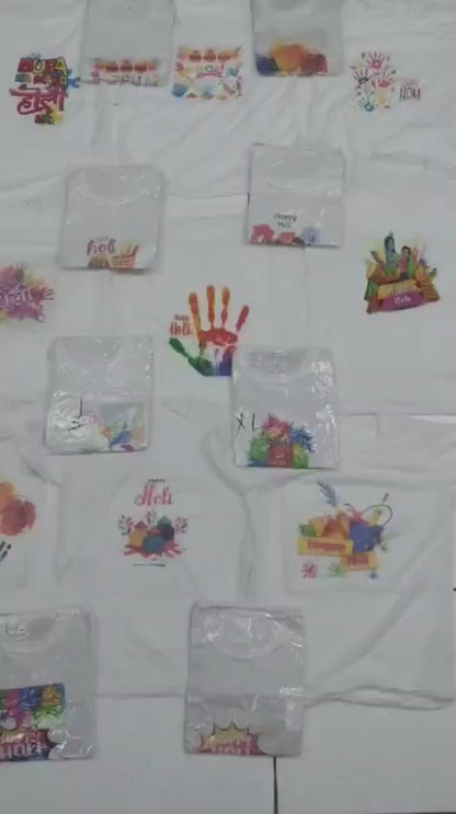 Holi T-shirt Colorful | Tshirt For Holi Rang Festival Round Neck Holi Color Tshirt, Large Size | Unisex Holi Tshirt - Colour &  Design May Vary