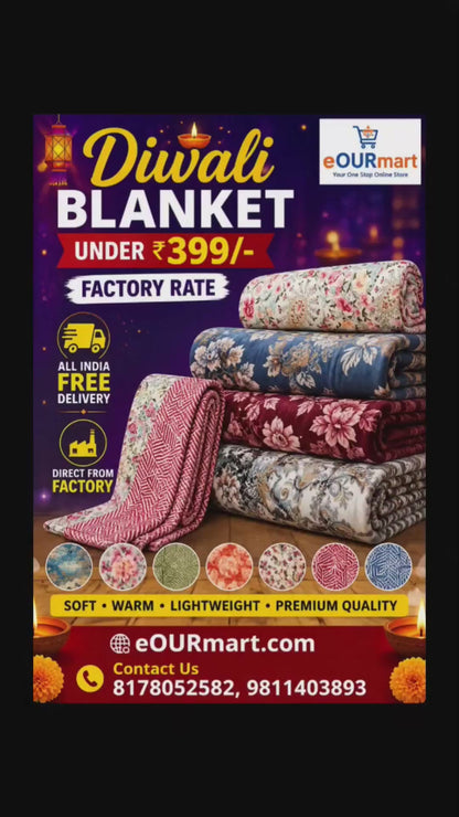 Diwali Gift ₹299 | Reversible Double Bed Cotton Blanket At Factory Rate