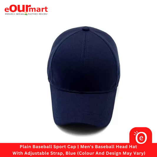 Plain Baseball Sport Cap | Men's Baseball Head Hat With Adjustable Strap, Blue (Colour And Design May Vary)