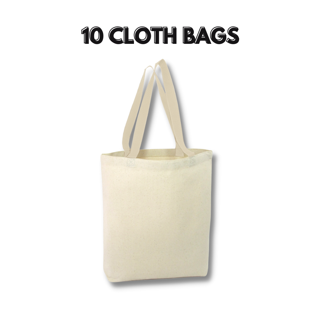Cloth Bags, Cotton Bags, Reusable Grocery Shopping Bags, 16x18 Inches, Set of 10