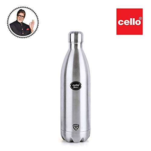 Cello Swift Stainless Steel Double Walled Flask, Hot and Cold (1000ml, Silver)